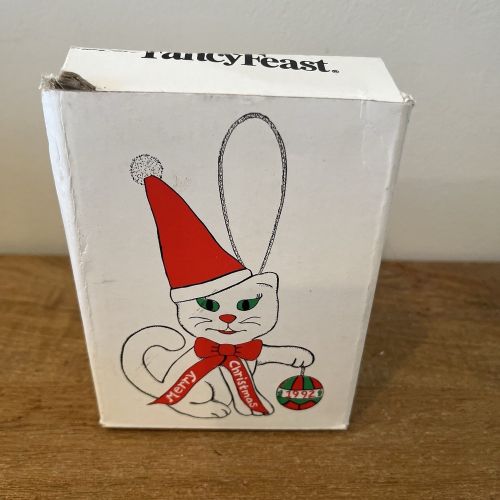VTG 1992 Fancy Feast Christmas Cat Ornament by Russ Berrie w/ Box & Tag Holiday - Picture 9 of 12